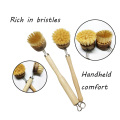 Natural beech wooden handle wash pot brush,long handle kitchen pot dish cleaning brush